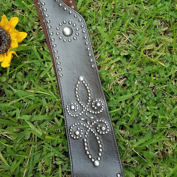 Leather belt with rhinestones sz. M/L - Picture 5 of 12